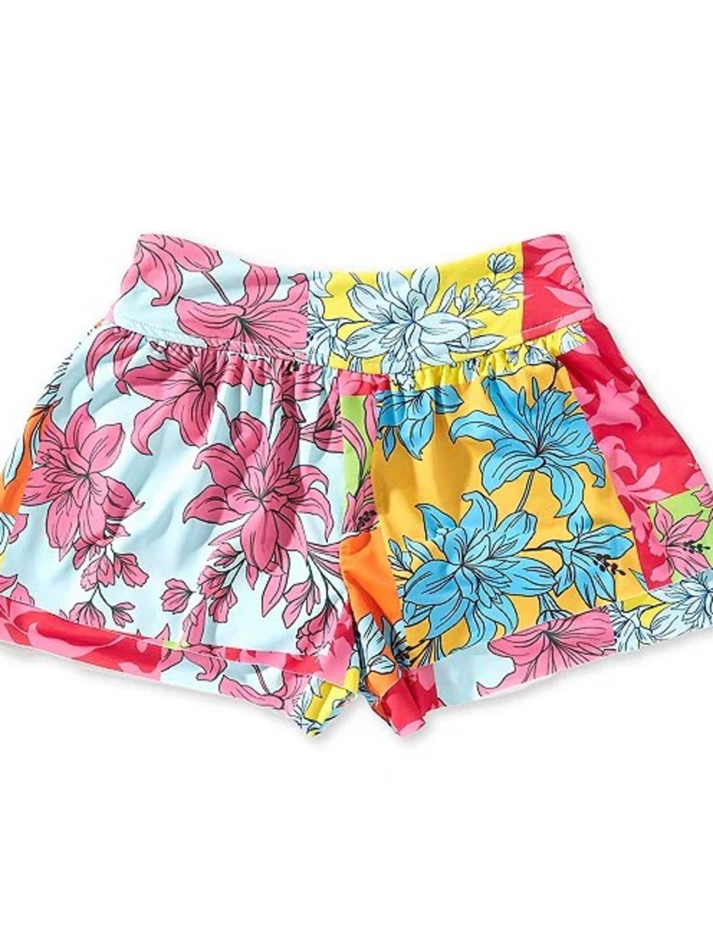 GB girls Bright Floral Patchwork Shorts in Blue, Pink, Yellow